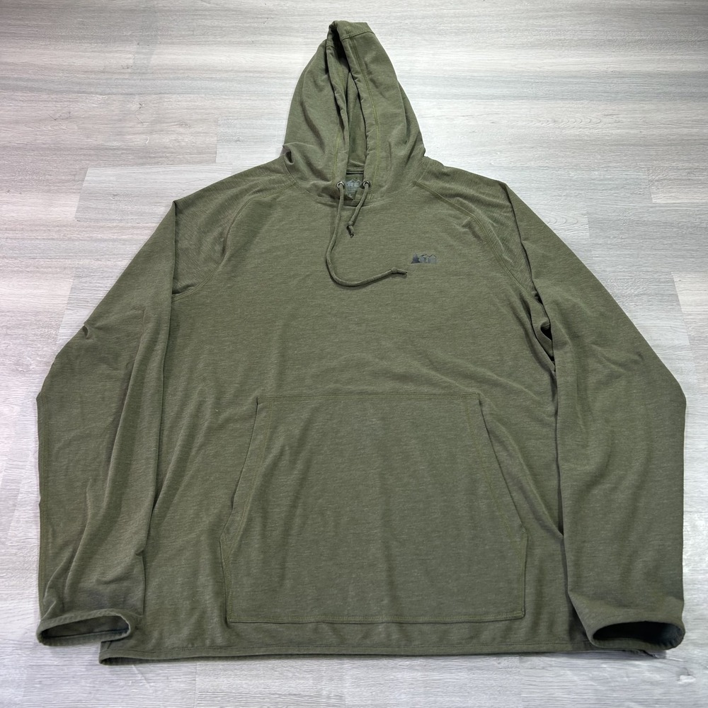 REI Hoodie Shirt Mens Large Green Lightweight Jersey Pullover Hiking Stretch